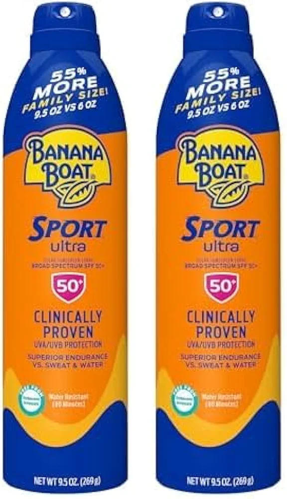 Banana Boat Sport Ultra SPF 50 Sunscreen Spray, 9.5oz | Banana Boat Sunscreen Spray SPF 50, Oxybenzone Free Sunscreen, Spray On Sunscreen, Water Resistant Sunscreen, Family Size Sunscreen, 9.5oz