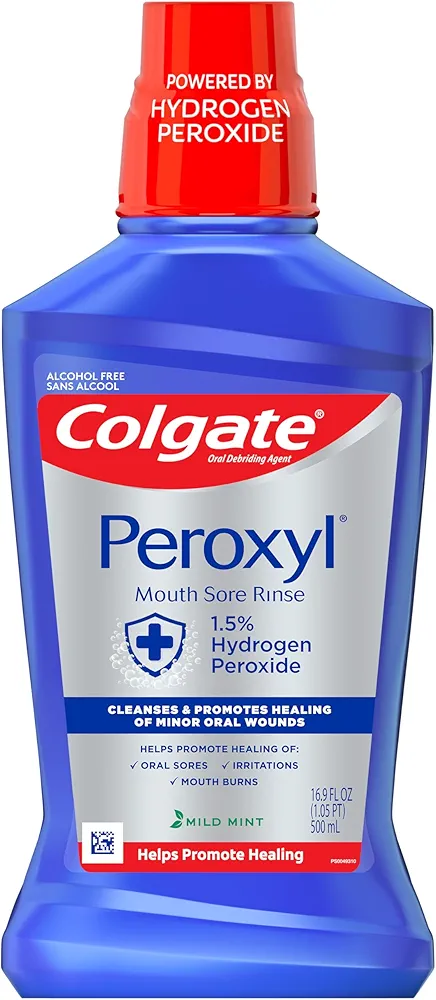 Colgate Peroxyl Antiseptic Mouthwash and Mouth Sore Rinse, 1.5% Hydrogen Peroxide, Mild Mint - 500ml, 16.9 Fluid Ounces