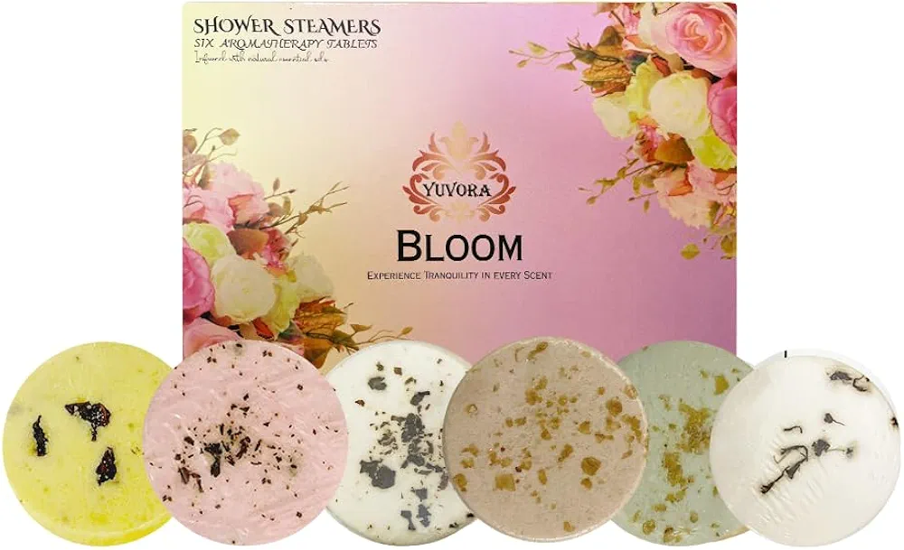 Transform Your Shower into a Spa with Yuvora Shower Steamers. 6 Amazing Scents to Soothe Your Senses - Infused with Essential Oils, Fizzies for Self-Care Home Spa, Gift Set for Father's & Men (Bloom)