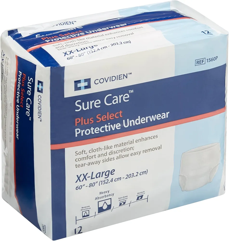 Sure Care Disposable Underwear Pull On with Tear Away Seams 2X-Large, 1560P, Plus Select, 48 Ct