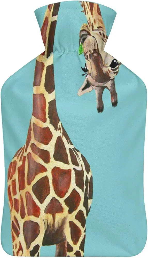 Wild Animal Giraffe Hot Water Bag with Soft Cover Hand Feet Warmer Cute Hot Water Bottle