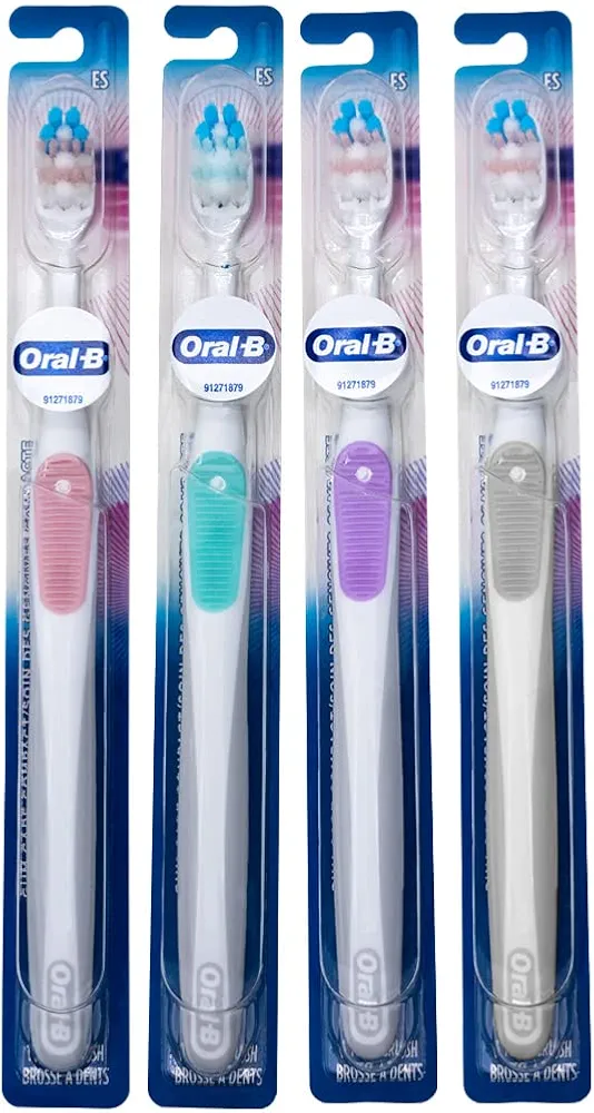 Oral-B Gum Care Extra Soft Toothbrush for Sensitive Teeth and Gums, Compact Small Head,(Colors Vary) - Pack of 4