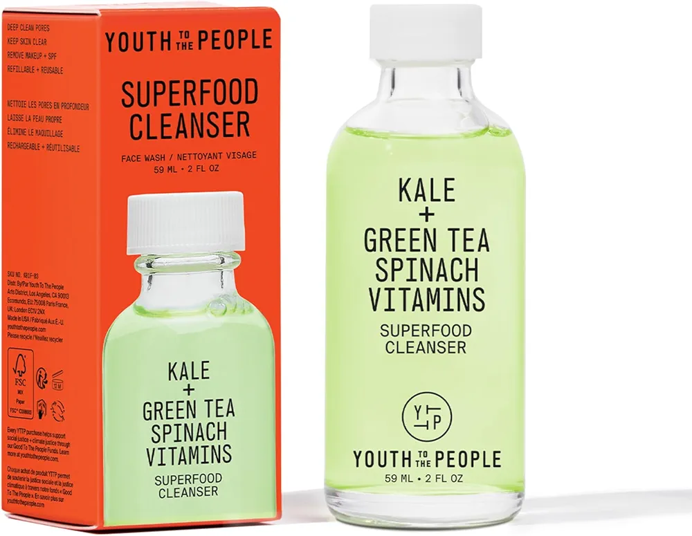 Youth To The People Superfood Facial Cleanser - Kale and Green Tea Cleanser - Gentle Face Wash, Makeup Remover + Pore Minimizer for All Skin Types - Vegan