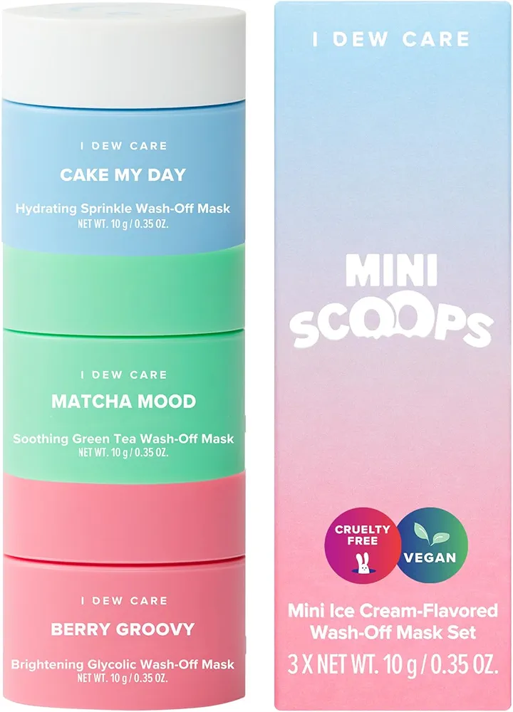 I DEW CARE Mini Scoops | Wash Off Face Mask Skin Care Trio | With Hyaluronic Acid, Self Care | Facial Treatment, Vegan, Cruelty-Free, Paraben-Free, (3 flavors)