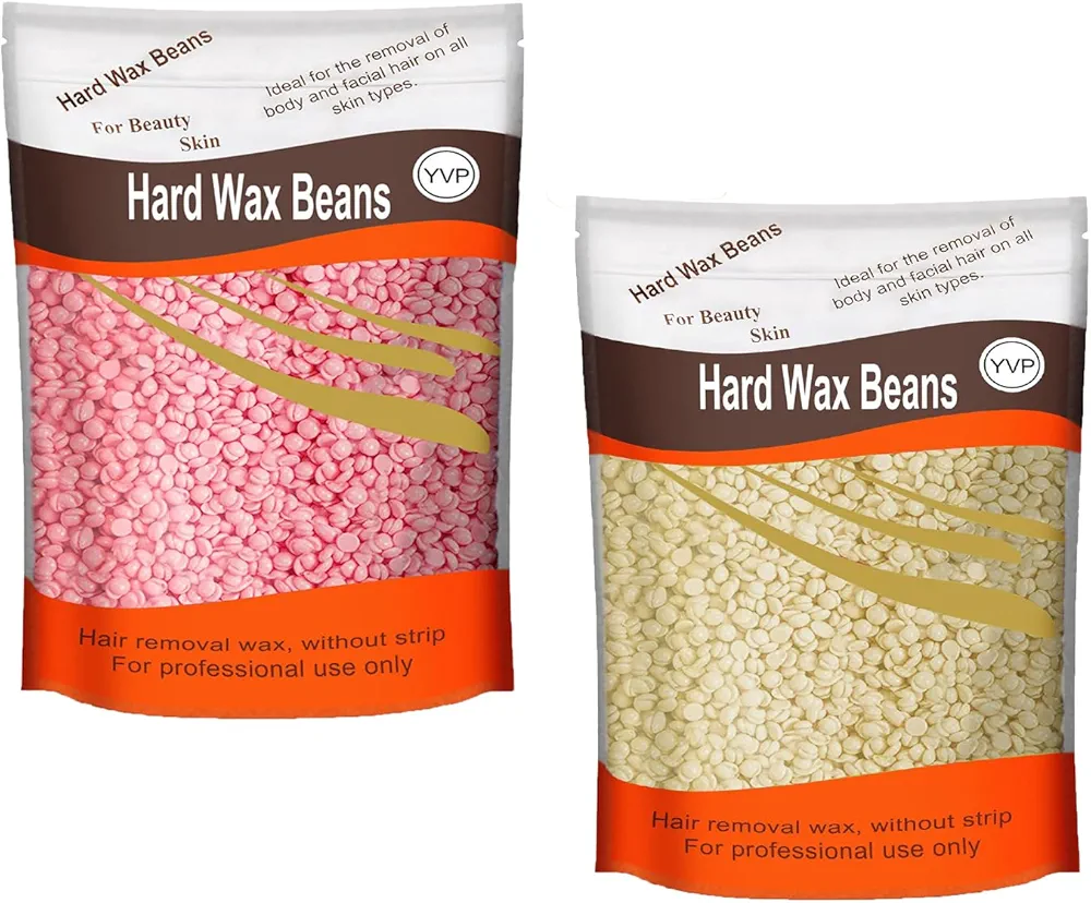 1.3lb Hard Wax Beads for Hair Removal, Yovanpur Pearl Wax Beads for Brazilian Waxing, Waxing Beans for Sensitive Skin, 21oz Face Eyebrow Back Legs At Home with 20pcs Wax Sticks (Rose pink & Cream)