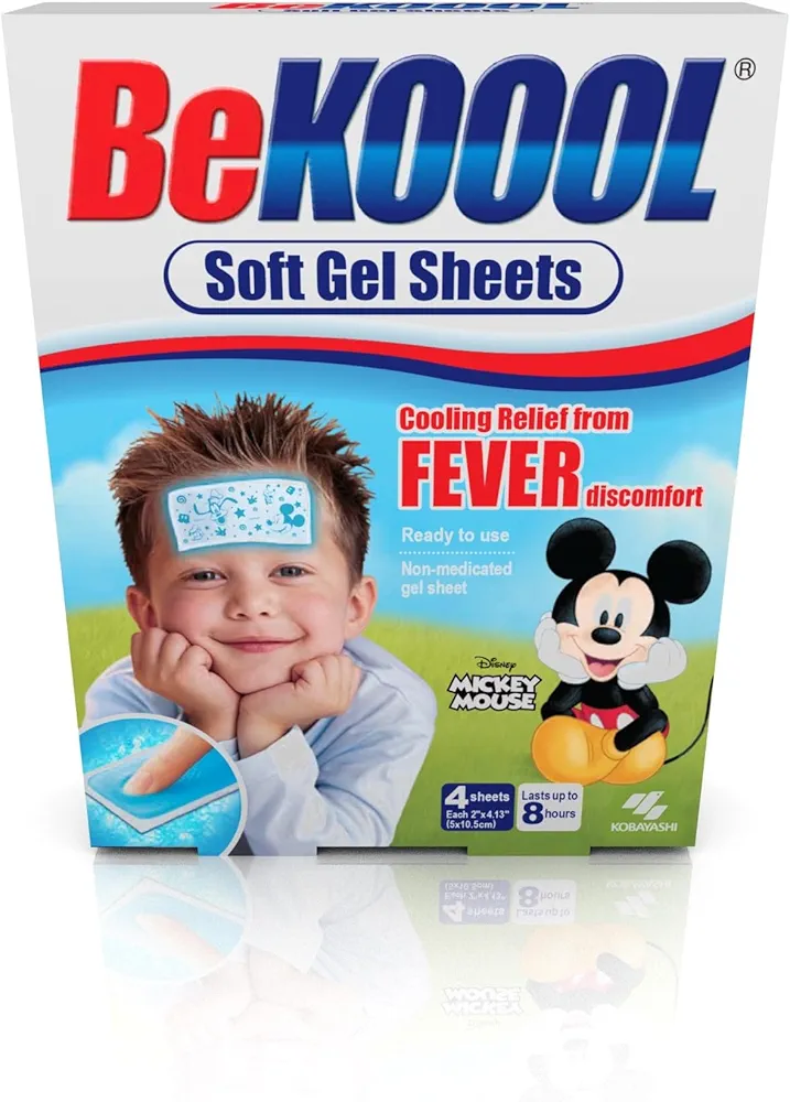 BEKOOOL Soft Gel Sheets for Kids for cooling relief from fever discomfort | 4 Count