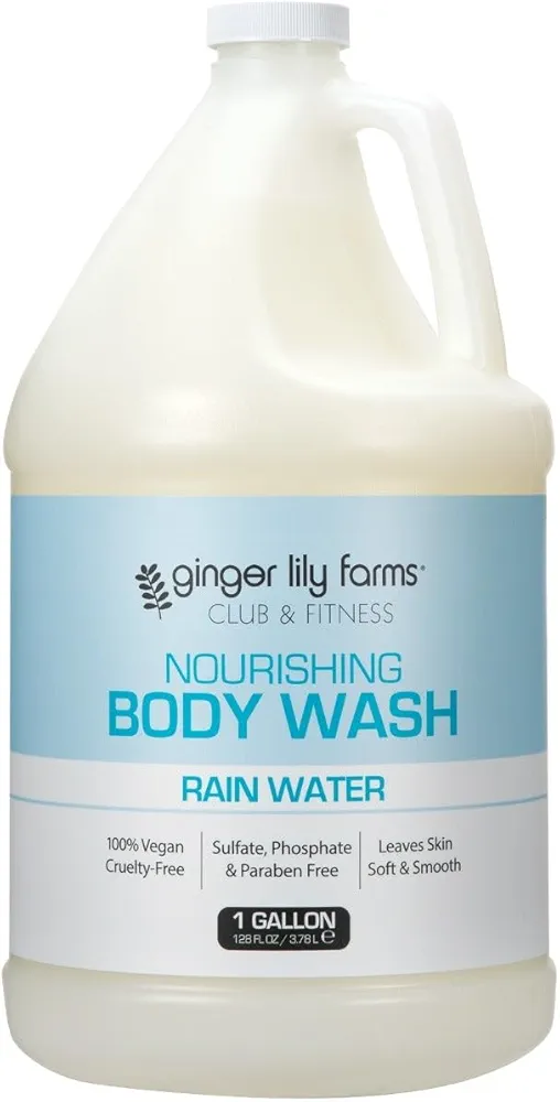 Ginger Lily Farms Club & Fitness Nourishing Body Wash, 100% Vegan & Cruelty-Free, Bath & Shower Gel for Men and Women, Rain Water Scent, 1 Gallon (128 fl. oz.) Refill