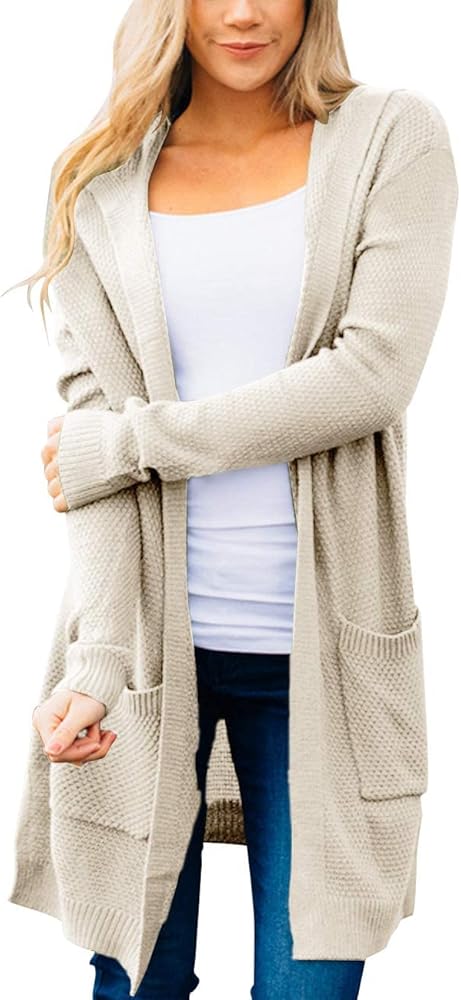 MEROKEETY Women's 2024 Long Sleeve Open Front Hoodie Knit Sweater Cardigan Outwear