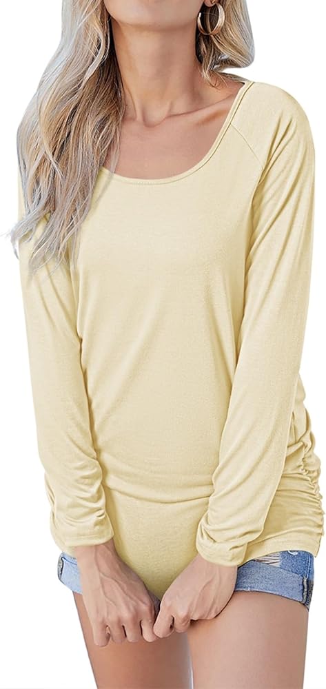 Pink Queen Women's Tunic Tops to Wear with Leggings Long Sleeve Slim Ruched T Shirt Dress