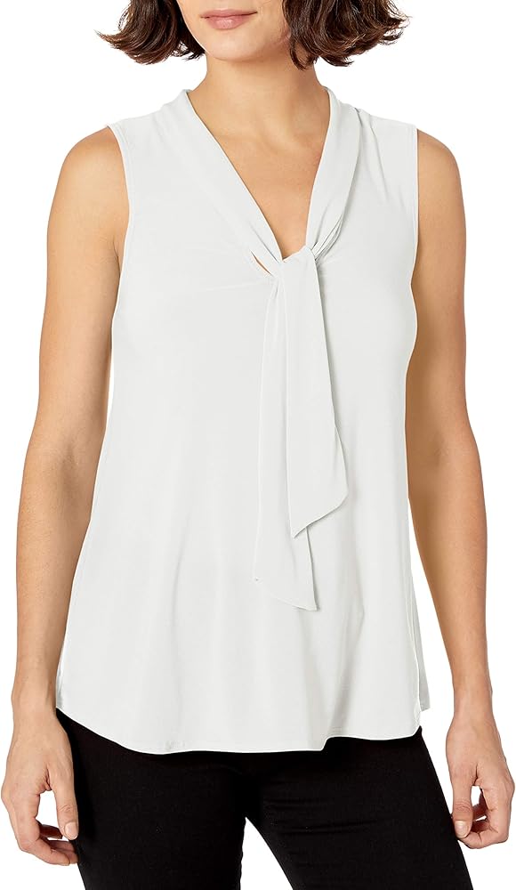 Star Vixen Women's Petite Sleeveless Tieneck Blouse