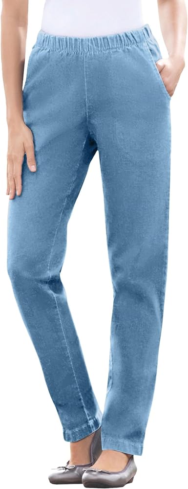 Woman Within Women's Plus Size Petite Straight Leg Fineline Jean