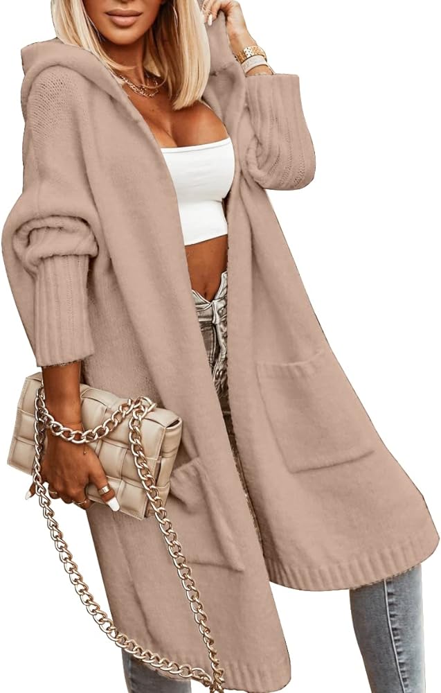 Aoysky Womens Long Cardigans Cable Knitted Open Front Oversized Hooded Outerwear Sweater Coat