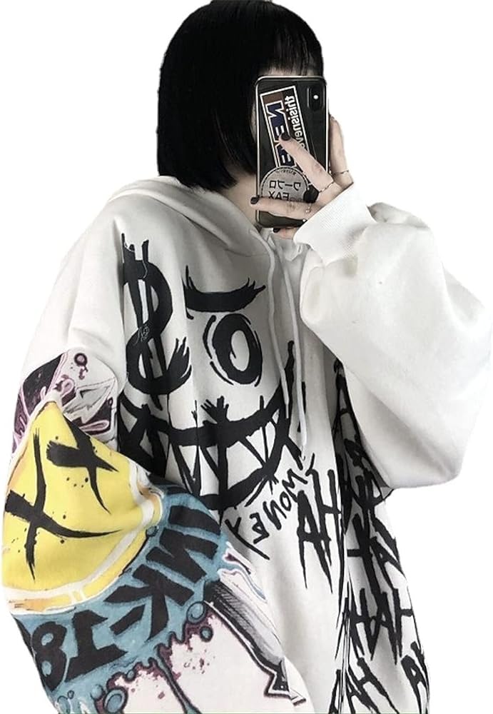 Gothic women's hooded sweater female raw bag easier doodle print plus velvet thick long sleeve shirt