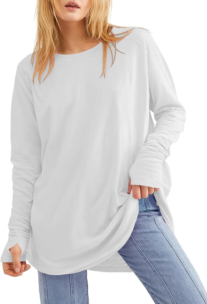 Women's Plus Size Long Sleeve Tunic Top Crew Neck Summer Oversized Fit Basic T Shirts Blouse