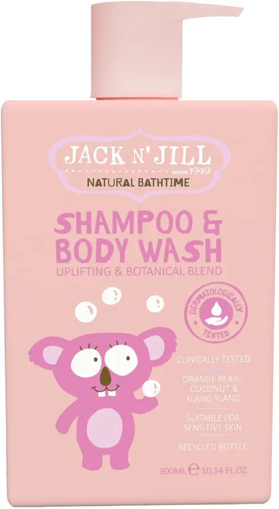 Jack N' Jill Natural Bathtime Kids Shampoo and Body Wash - Suitable for Sensitive Skin, Dermatologically Tested, Color and Soap Free, Cruelty Free, Vegan - 300 mL (Pack of 1)