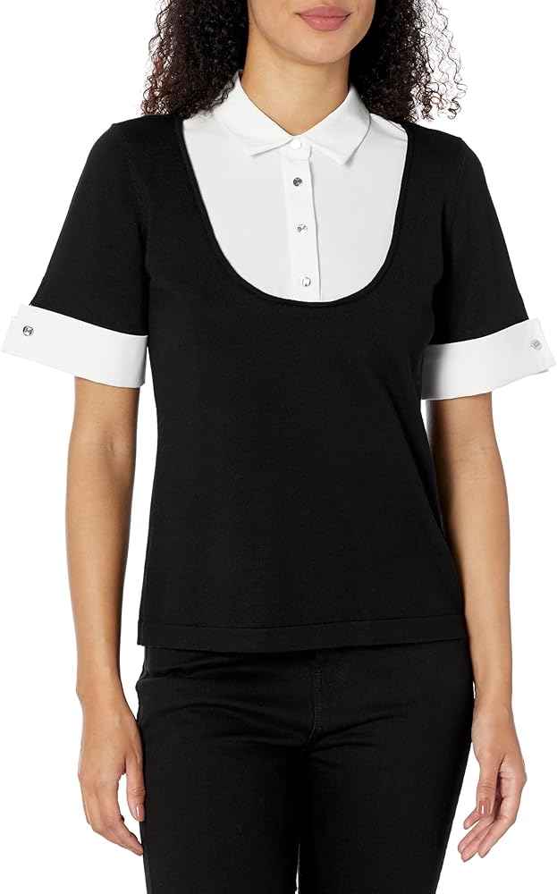 KARL LAGERFELD Women's with Collar Twofer Sweater