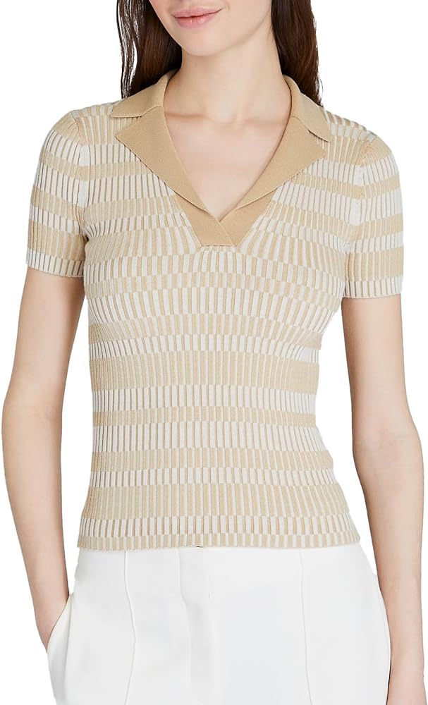 Club Monaco Women's Ribbed Johnny Collar Sweater Tee