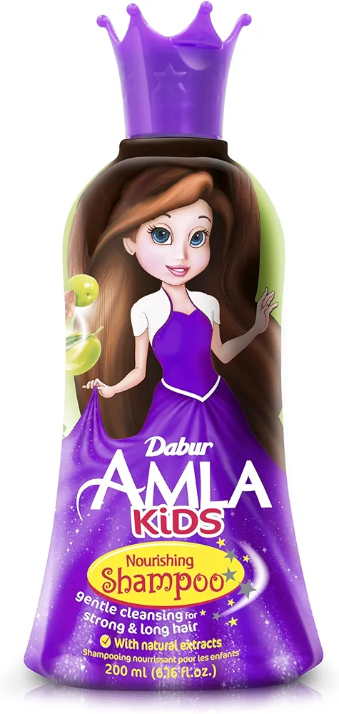 Dabur Amla Kids Nourishing Shampoo - 100% Natural Formula for Kids - Enriched with the Natural Goodness of Amla Oil, Almond Hair Oil, and Shikakai - Gentle Cleansing For Stronger Hair - 200 ml