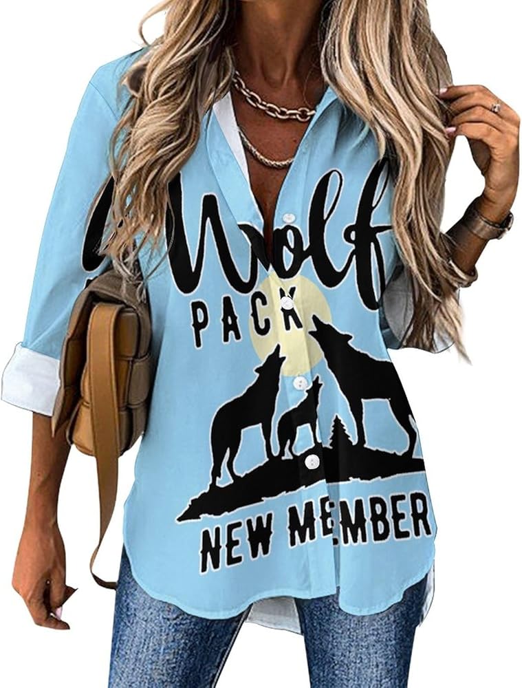 Wolf Pack New Member Classic Shirts for Women Long Sleeve Blouse Casual V Neck Tee Tops Work Office