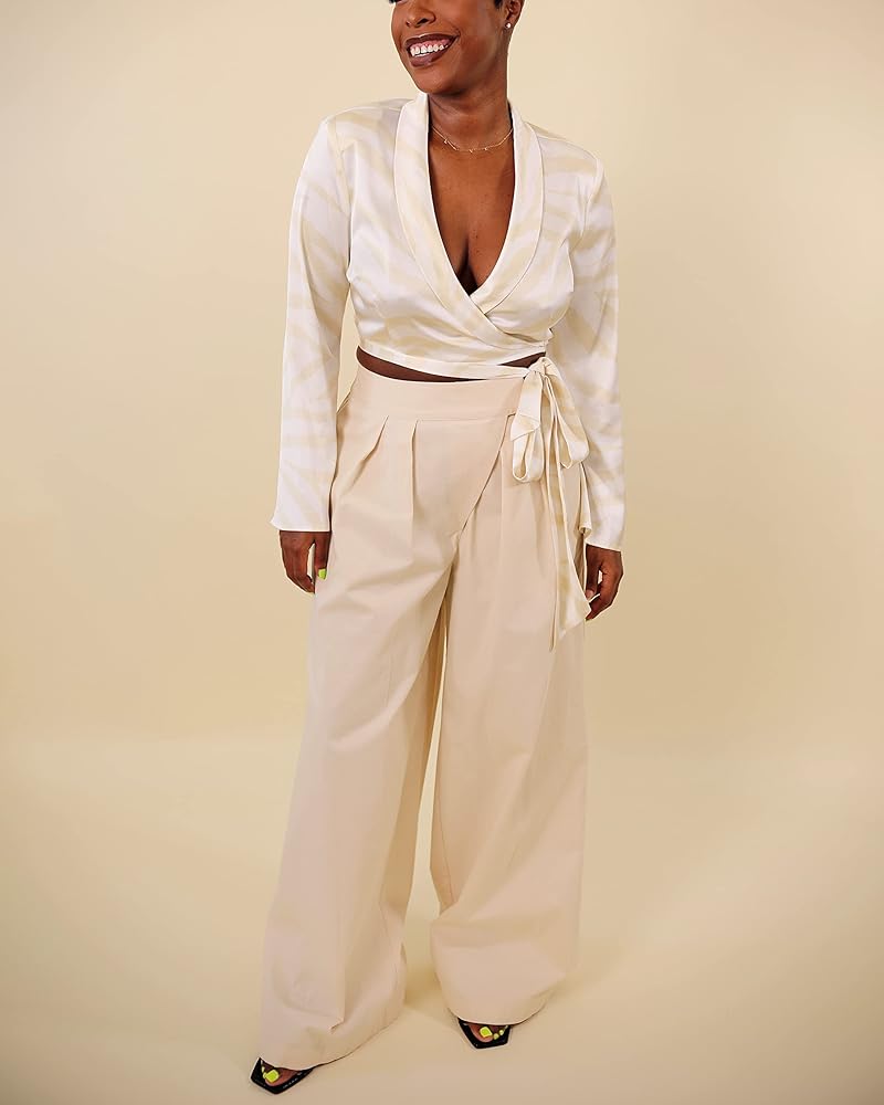 The Drop Women's Crème Brulee Wide Leg Pleated Twill Pant by @highlowluxxe