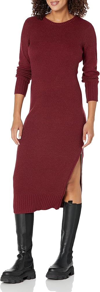 Calvin Klein Women's Everyday Long Sleeve Crew Neck Dress with Side Slit Zipper Sweater