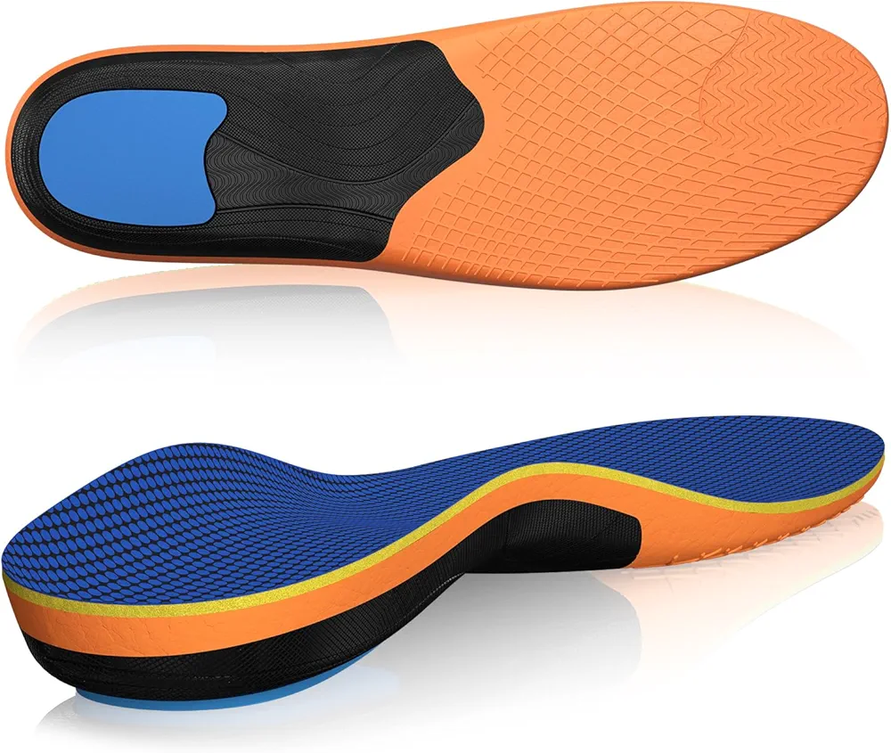 Arch Support Shoe Insoles for Men and Women, Plantar Fasciitis Relief Insoles for Flat Feet, Normal feet, Achilles Tendinitis, Bone Spurs, Heel and Foot Pain Relief (Orange,M)