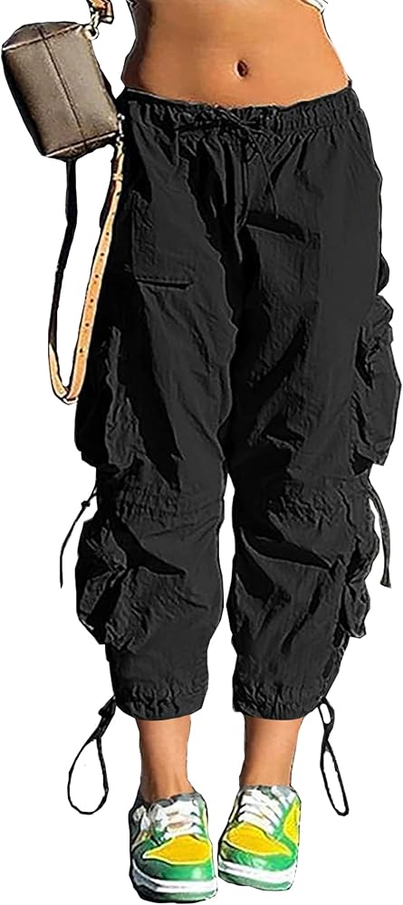 QYANGG Capri Pants for Women Baggy Parachute Pants for Women Ruched Cargo Pants Womens Capri Pants Drawstring ElasticY2K