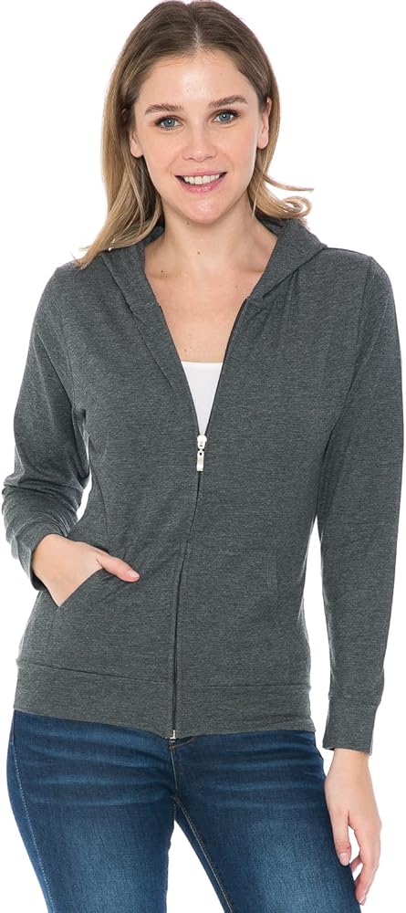 Women's Hoodie Jacket - Full Zip Up Slim Fit Hooded Top Lightweight Stretch Active Yoga Workout Sweatshirt Pullover Charcoal