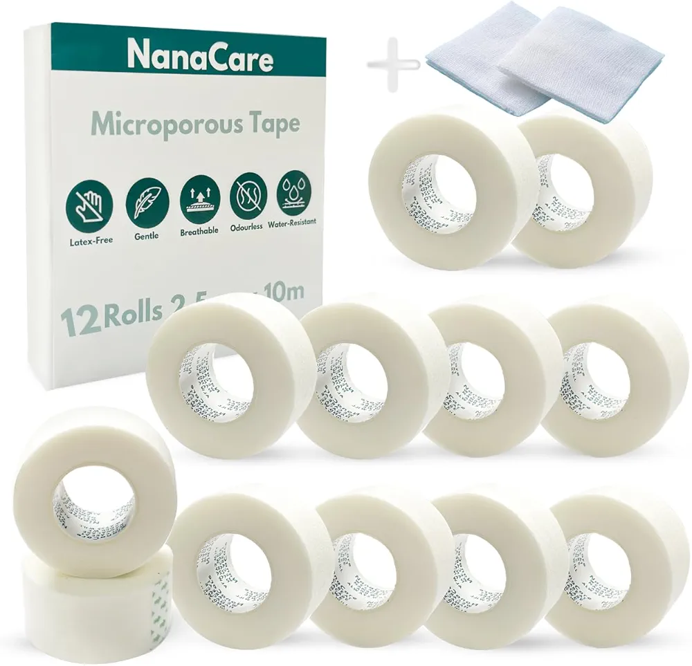 Paper Surgical Tape 1" x 11yd +10pc Gauze Pads| 12 Rolls Microporous Micropore Tape | Medical Tape for Skin,Dressings,Face,Wound Care| First Aid Bandage Tape for Sensitive Skin