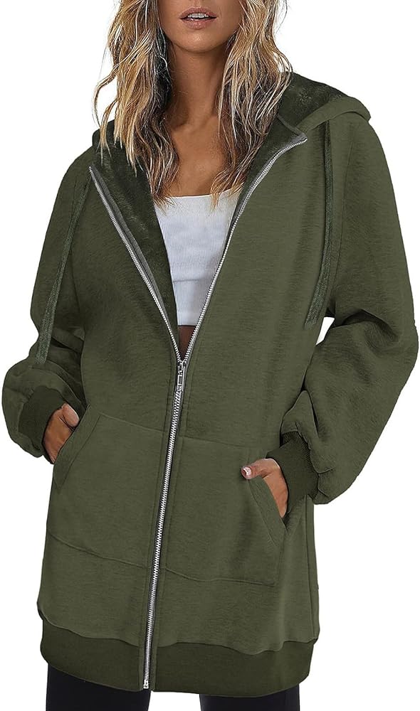 Womens Zip Up Hoodies Long Sleeve Fall Fashion 2023 Hooded Lightweight Tunic Sweatshirt Oversize Fleece Jacket With Pockets