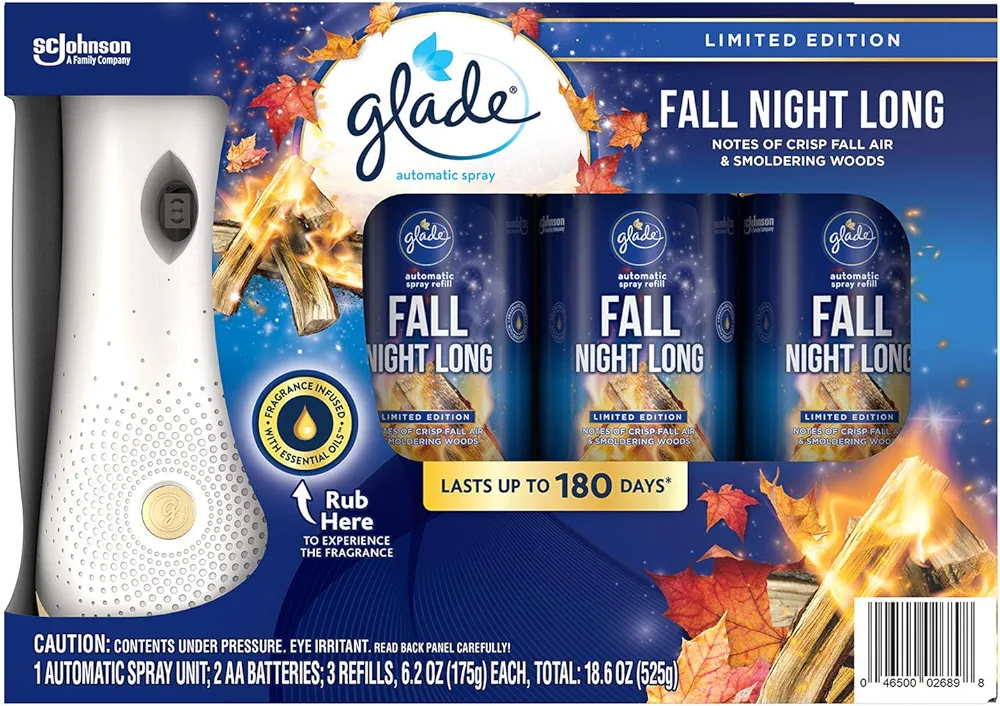 Glade Automatic Spray Diffuser Kit plus 3 Refills (Fall Night Long) Limited Edition