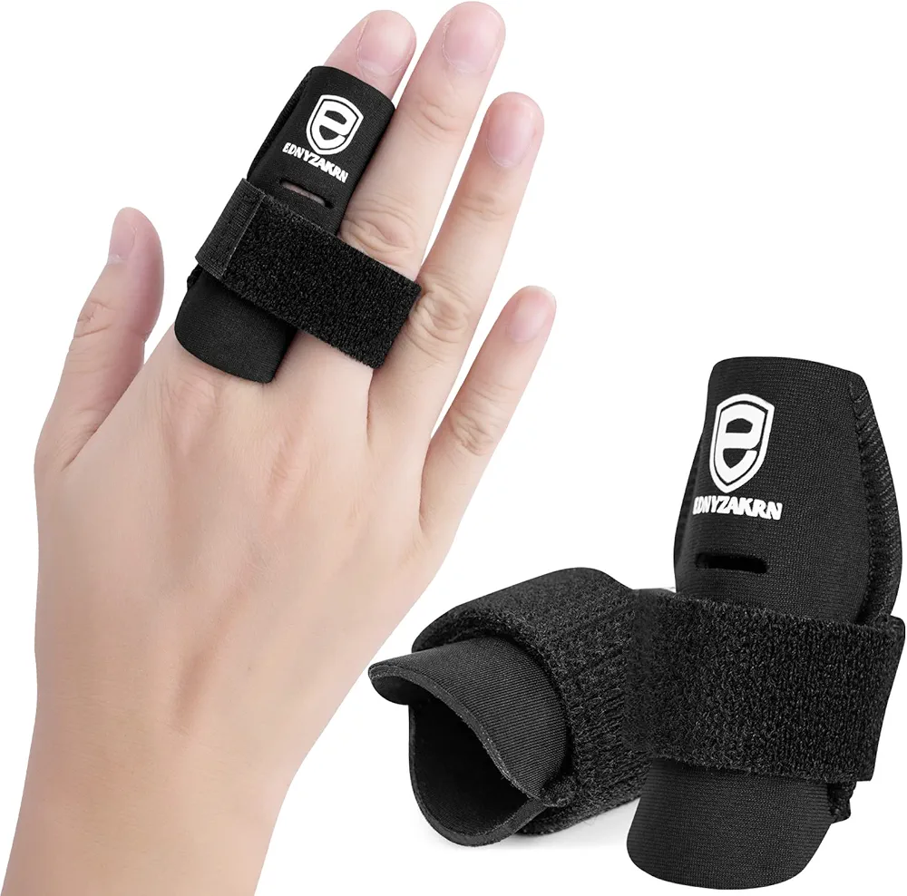 2 Pack Finger Sleeves Protectors, Finger Buddy Bands Adjustable Trigger Finger Brace Splint Support for Sport Basketball Volleyball Tennis Baseball