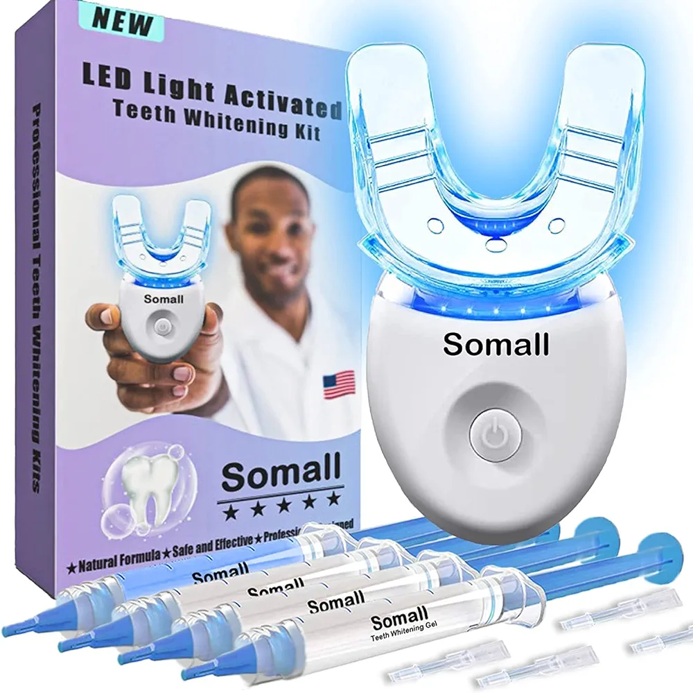 Somall Teeth Whitening Kit - 2024 Newest The Smart Teeth Whitening LED Light System,35% Carbamide Peroxide, (3) 3ml Gel Syringes, (1) Remineralization Desensitizing Gel, and Tray.