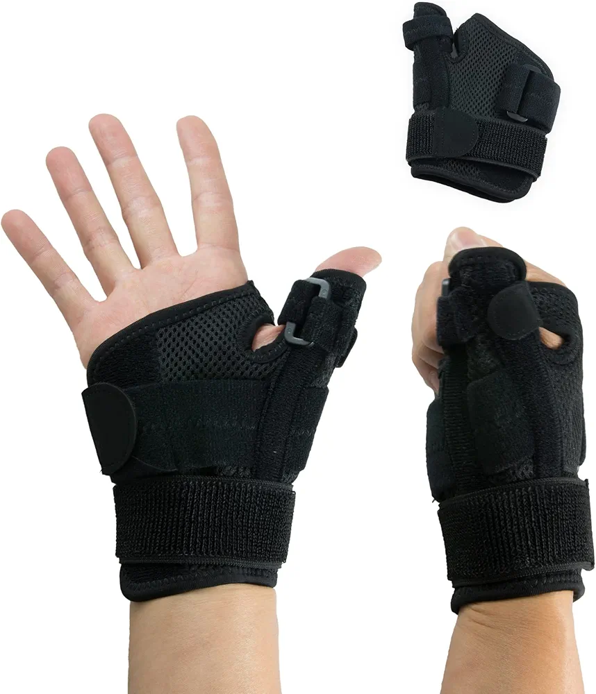 Thumb Brace, Finger Splints, Reversible, Single (1), One Size, Black, Broken Thumbs, Wrist Stabilizer, Guard, Carpal Tunnel, Right & Left, For Osteoarthritis, Arthritis, Wrists, Pain and Support