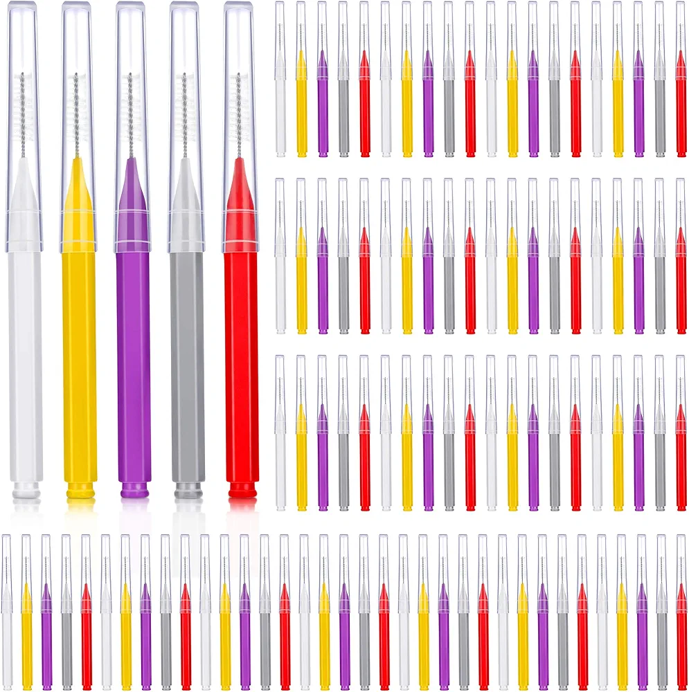 Patelai 100 Pieces Braces Brush for Cleaner Interdental Brush Toothpick Dental Tooth Flossing Head Oral Dental Hygiene Flosser Toothpick Cleaners Tooth Cleaning Tool (Classic Colors, Assorted Sizes)