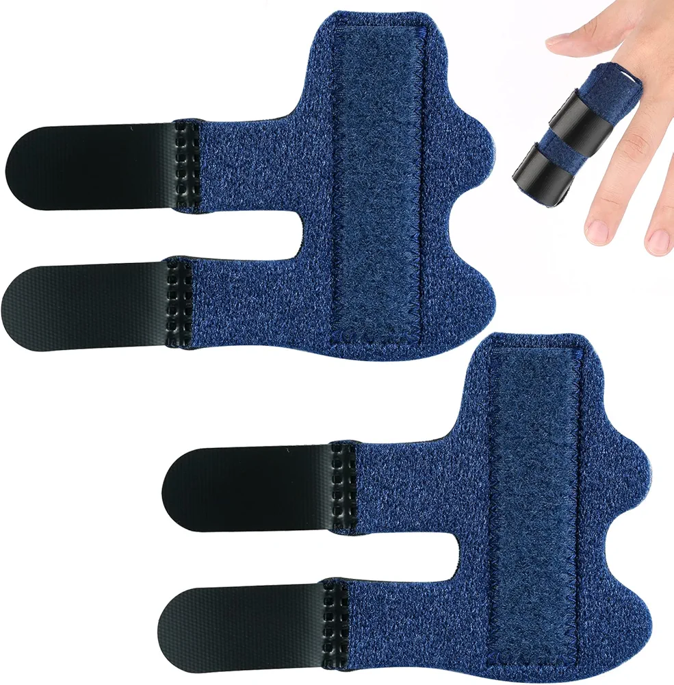 LUTER 2pcs Trigger Finger Splints, Finger Brace Protectors Finger Support Straightener for Injured Broken Strained Finger Protection for Middle, Index, Pinky Fingers (Dark Blue)