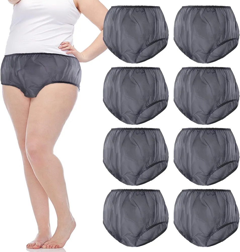 9 Pcs Waterproof Incontinence Underpants Plastic Pull on Cover Pants Leak Proof Incontinence Underwear Adult Diaper Cover Incontinence Supplies Washable Incontinence Pants (Light Gray, L)