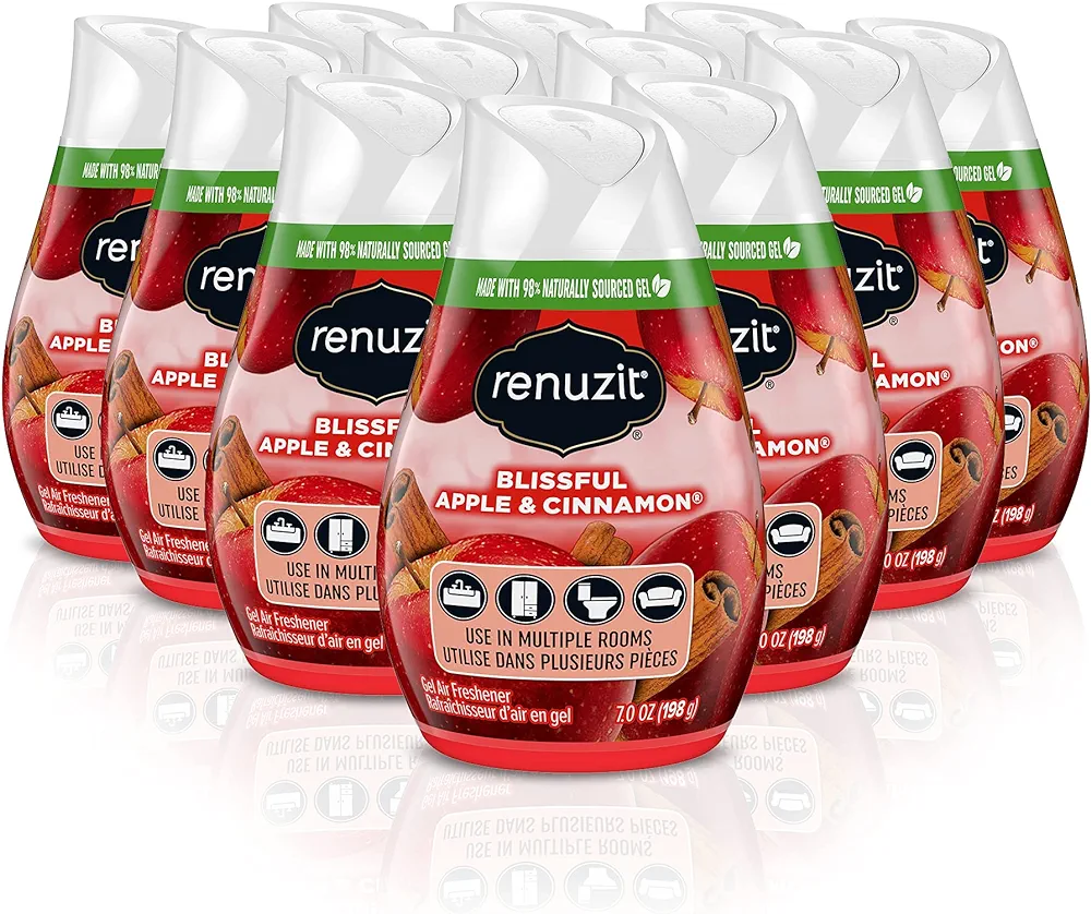 Renuzit - 1717587 Blissful Apple & Cinnamon Adjustable Gel Air Freshener, 7oz Cone (Pack of 12)