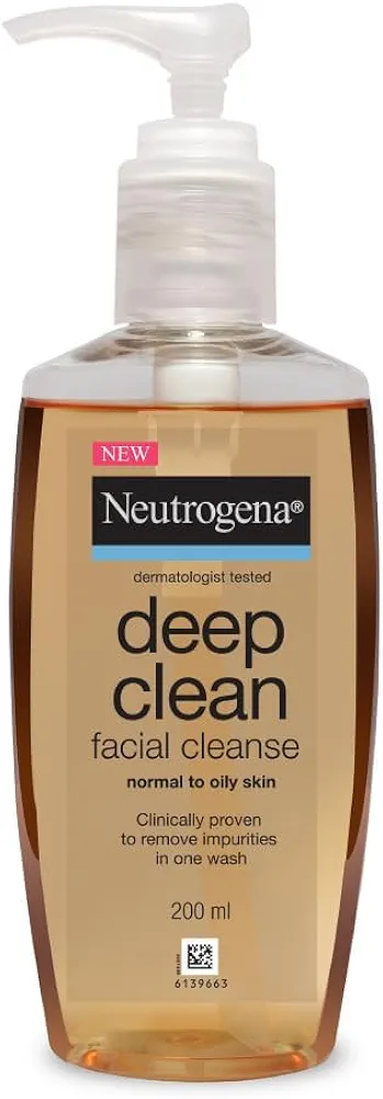 N-eut'rog,en.a Deep Clean Gentle Facial Cleanser | 2x Glycerin & Cleansing Agent | Alcohol-Free | Dermatologist Tested | Normal to Oily Skin | For Men and Women | 200ml