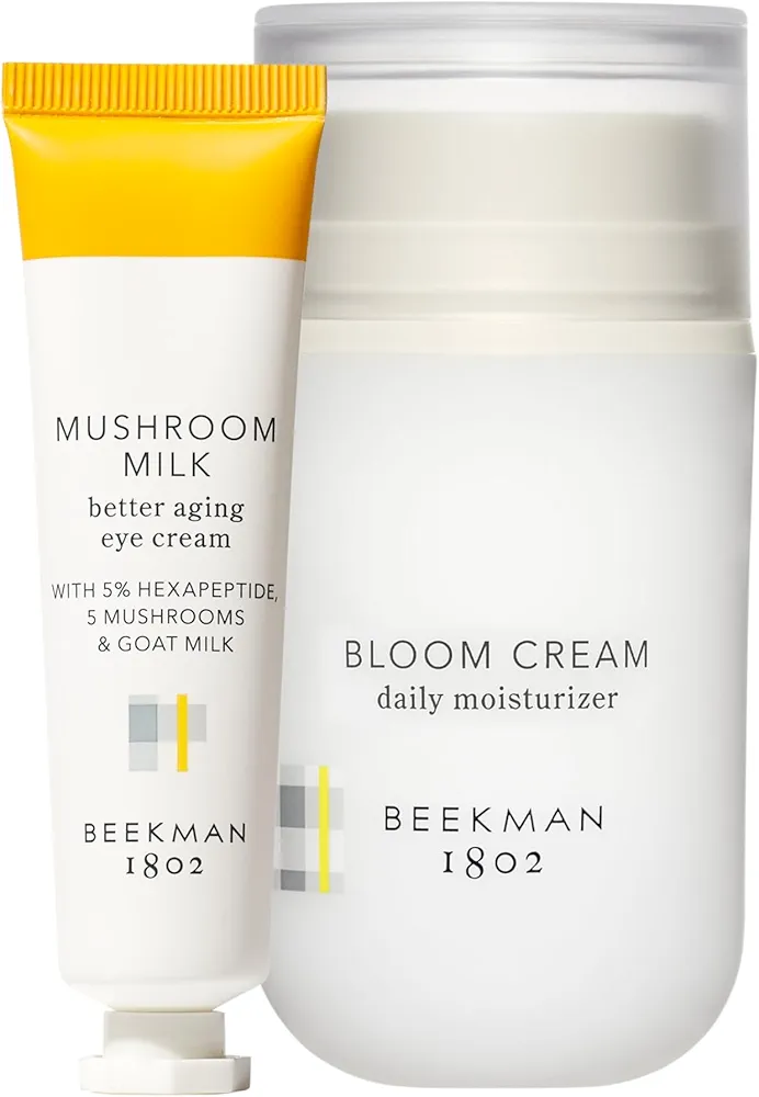 Beekman 1802 Mushroom Milk Better Aging Eye Cream (0.68 fl oz) + Bloom Cream Daily Face Moisturizer (1.69 fl oz) - Good for Sensitive Skin - Cruelty Free