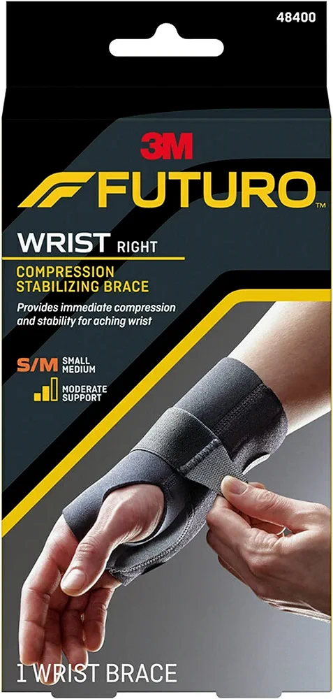 FUTURO Compression Stabilizing Wrist Brace, Right Hand, Small/Medium Size, Provides Support to Injured Wrists, Easy-to-Use Design, Three Straps Provide a Customizable Fit (48400ENR)