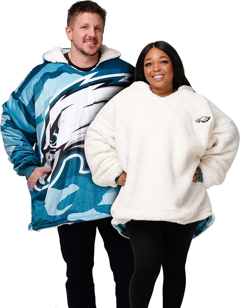 foco NFL Team Logo Reversible Oversized Sherpa Hoodie Sweatshirt Hoodeez