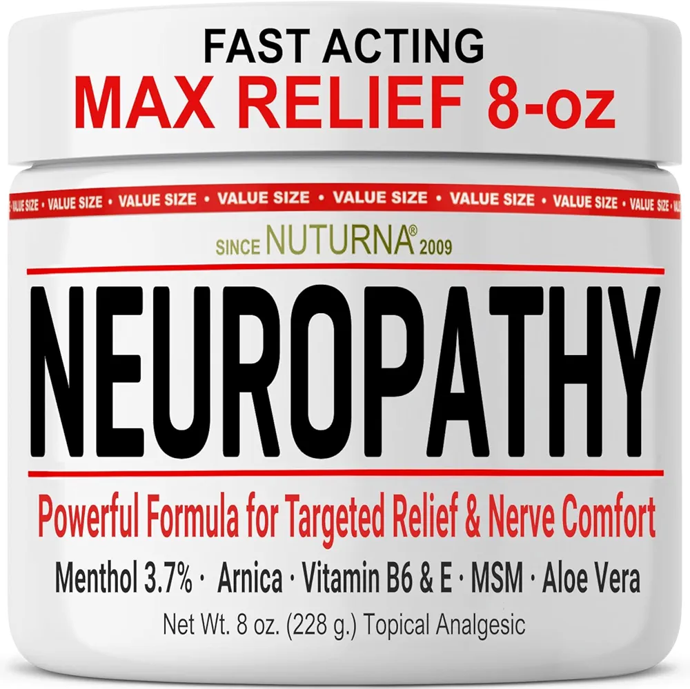 Neuropathy Nerve Relief Cream - Fast Acting Max Relief for Feet Hands Legs Toes Back - Ultra Strength Menthol Arnica Aloe Vera MSM, Soothing Natural Nerve Comfort Relief, Super Large 8 oz