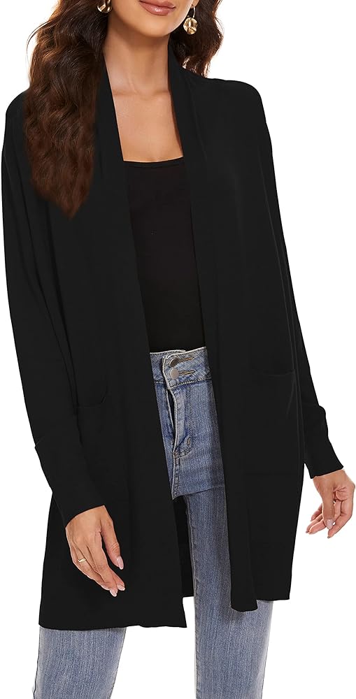 Huuloo Women's Open Front Long Shawl Cardigan Sweater with Pockets