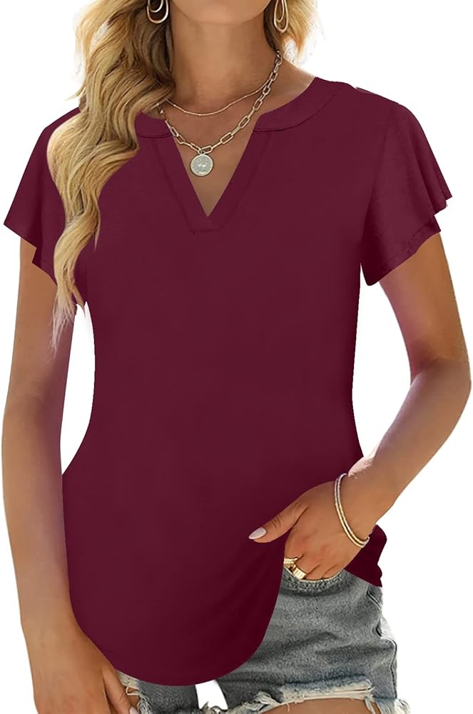 2023 Womens Summer Tops V Neck Ruffle Short Sleeve Tshirts Tunic Casual Tops Blouses for Women