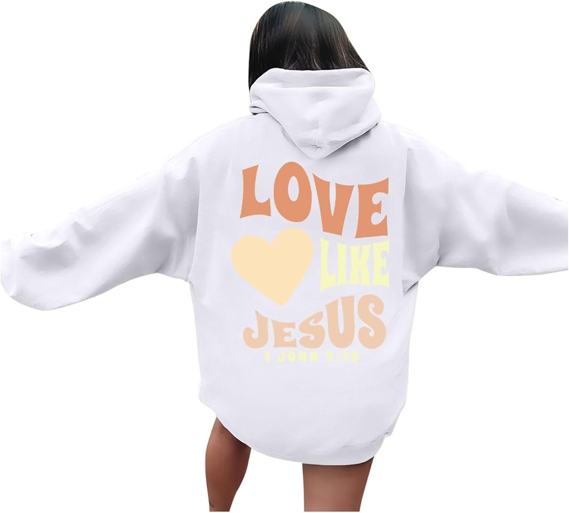 Christian Hoodies for Women Love Like Jesus Letter Graphic Bible Verse Oversized Long Sleeve Jesus Faith Sweatshirts Pullover