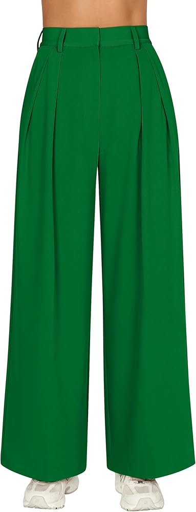 GOKATOSAU Women's Loose Fit High Elastic Waisted Wide Leg Straight Long Trousers Suit Pants