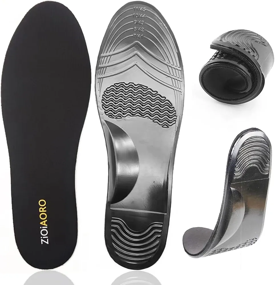 Full Length Insole Men Arch Support Relieve Foot Pain Standing All Day, Massage Insoles & Anti Slip & Shock Absorption, Fits Work Boots Sneaker, Soft Black Gel Comfort Sports Shoe Inserts