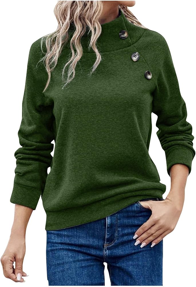 Women Mom Sweatshirt Women's Casual Halloween Fashion Solid Color Long Sleeve Pullover Half High Neck Button Tops