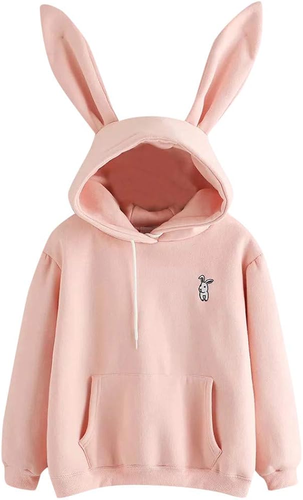 Hoodies for Women, Womens Cute Bunny Drawstring Sweatshirts Long Sleeve Tunic Tops Loose Pullover Tops Blouse